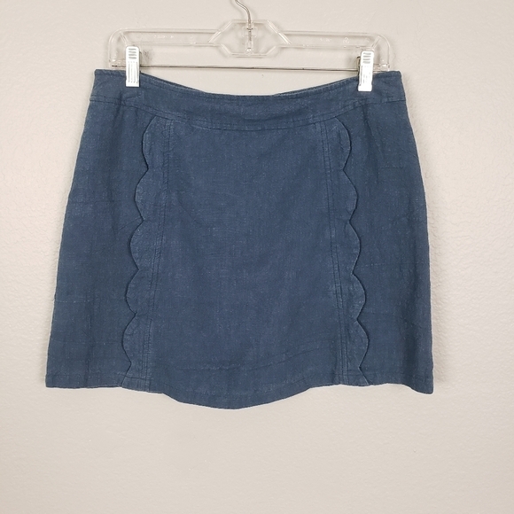 LUXE APOTHETIQUE 100% Linen Scalloped Detail Mini Skirt Sz L Blue - Picture 1 of 7